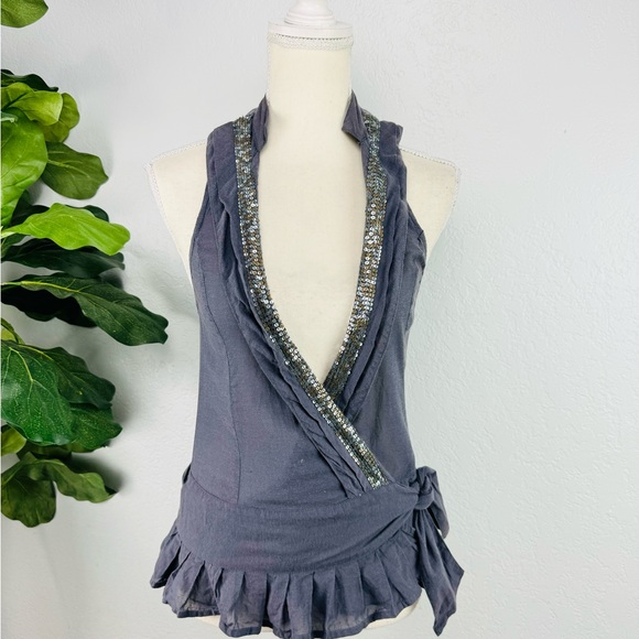 Free People Metal and Lace Wrap Top Sequin Peplum - Picture 10 of 10